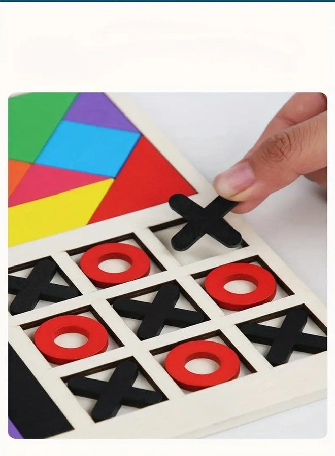 ODMART Wooden 3-in-1 Puzzle Game for Kids | Colorful Tangram, Tic-Tac-Toe & Nine-Square Brain Teaser | Educational Learning Toy & Building Blocks for Boys & Girls - Image 3